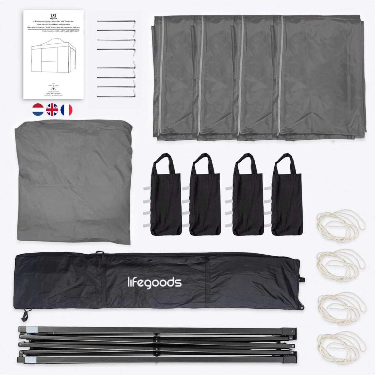 LifeGoods Partytent - 3x4.5 M - Zijwanden - Easy Up - Opvouwbaar - Waterdicht - Draagtas Met Wieltjes - Donkergrijs 6 LifeGoods Partytent - 3x4.5 M - Zijwanden - Easy Up - Opvouwbaar - Waterdicht - Draagtas Met Wieltjes - Donkergrijs - Afbeelding 4