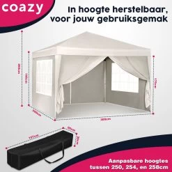 Waterdichte Partytent 3x3 Meter Opvouwbaar Met Zijwanden- Paviljoen Met Zijpanelen - Easy Up - Pop-up Tent Met Haringen, Touw En Anti Slip Poten -Tuinverzorgings Winkel 1200x1200 625