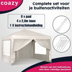 Waterdichte Partytent 3x3 Meter Opvouwbaar Met Zijwanden- Paviljoen Met Zijpanelen - Easy Up - Pop-up Tent Met Haringen, Touw En Anti Slip Poten -Tuinverzorgings Winkel 1200x1200 629