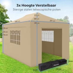 LifeGoods Partytent - 3x4.5 M - Zijwanden - Easy Up - Opvouwbaar - Waterdicht - Draagtas Met Wieltjes - Beige -Tuinverzorgings Winkel 1200x1200 645