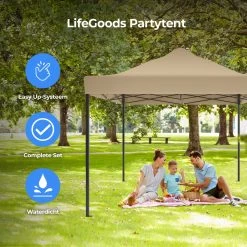 LifeGoods Partytent - 3x4.5 M - Zijwanden - Easy Up - Opvouwbaar - Waterdicht - Draagtas Met Wieltjes - Beige -Tuinverzorgings Winkel 1200x1200 648