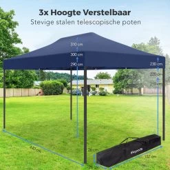 LifeGoods Partytent - 3x4.5 M - Easy Up - Opvouwbaar - Waterdicht - Draagtas Met Wieltjes - Donkerblauw -Tuinverzorgings Winkel 1200x1200 668