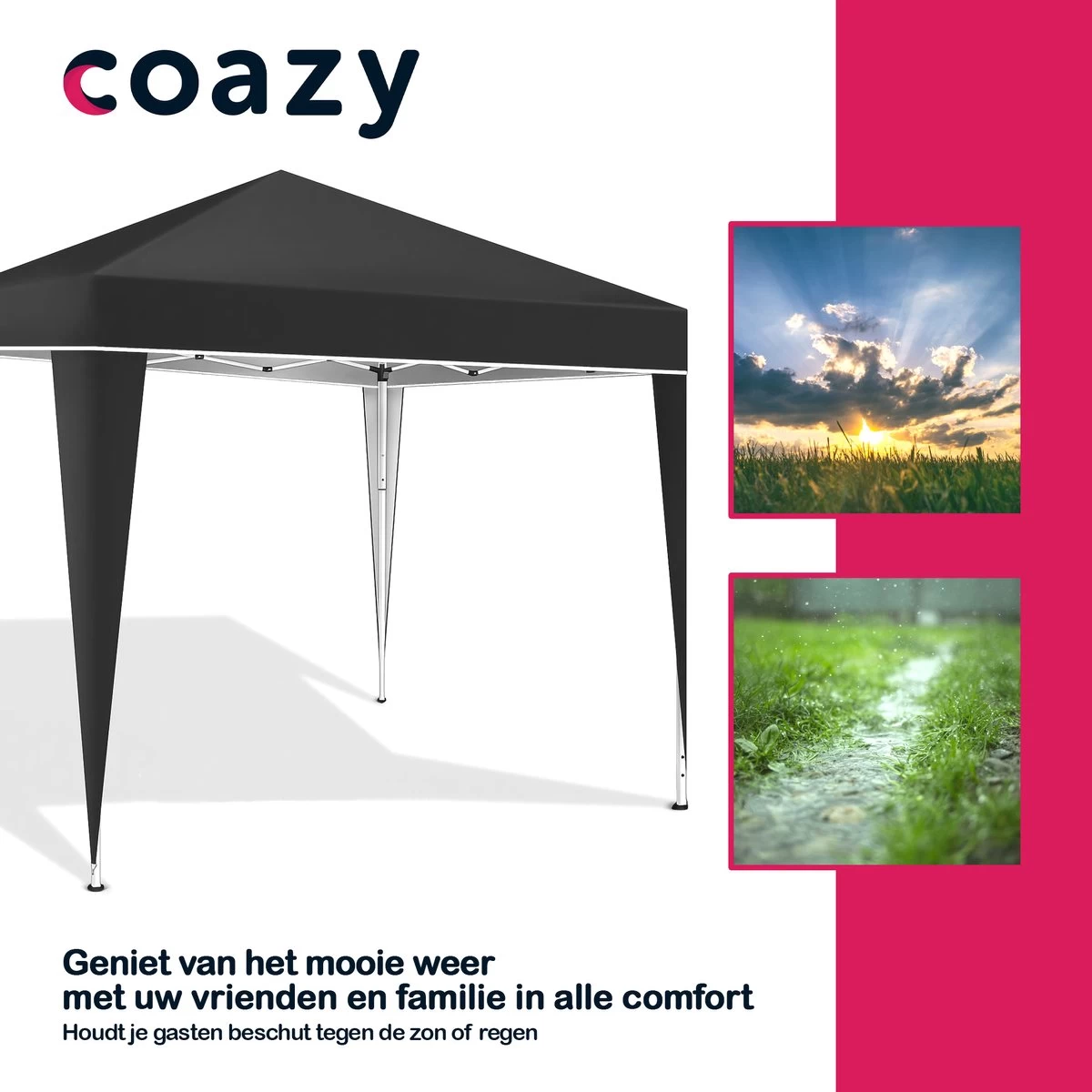 Coazy Waterdichte Partytent 3x3 Meter Opvouwbaar - Paviljoen - Easy Up - Pop-up Tent Met Haringen, Touw En Anti Slip Poten - Waterdicht - Partytenten Weerbestendig 7 Coazy Waterdichte Partytent 3x3 Meter Opvouwbaar - Paviljoen - Easy Up - Pop-up Tent Met Haringen, Touw En Anti Slip Poten - Waterdicht - Partytenten Weerbestendig - Afbeelding 5