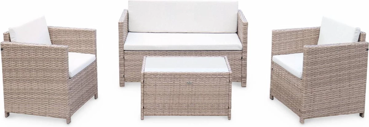 Alice's Garden Loungeset Perugia - 4 Plaatsen - Kleine Tuinset - Wicker - Naturel/beige 4 Alice's Garden Loungeset Perugia - 4 Plaatsen - Kleine Tuinset - Wicker - Naturel/beige - Afbeelding 2
