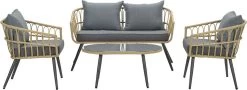 Garden Impressions Franklin Loungeset 4-delig - Wicker - Carbon Black/mystic Grey