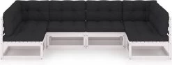 Decoways - 6-delige Loungeset Met Kussens Massief Grenenhout Wit -Tuinverzorgings Winkel 1200x457