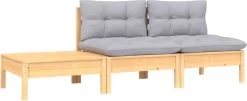VidaXL 3-delige Loungeset Met Grijze Kussens Massief Grenenhout -Tuinverzorgings Winkel 1200x491