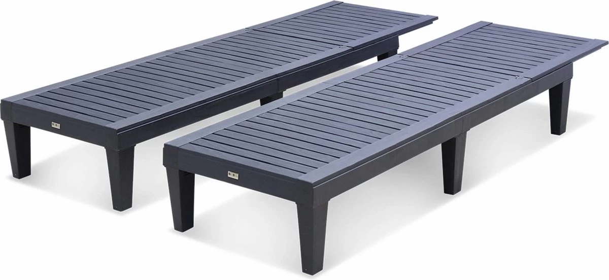 Set Van 2 Ligstoelen, PIA, Ligstoel Met Verschillende Standen, Van Kunststof, Zwart 5 Set Van 2 Ligstoelen, PIA, Ligstoel Met Verschillende Standen, Van Kunststof, Zwart - Afbeelding 3