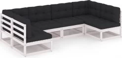 Decoways - 6-delige Loungeset Met Kussens Massief Grenenhout Wit -Tuinverzorgings Winkel 1200x571