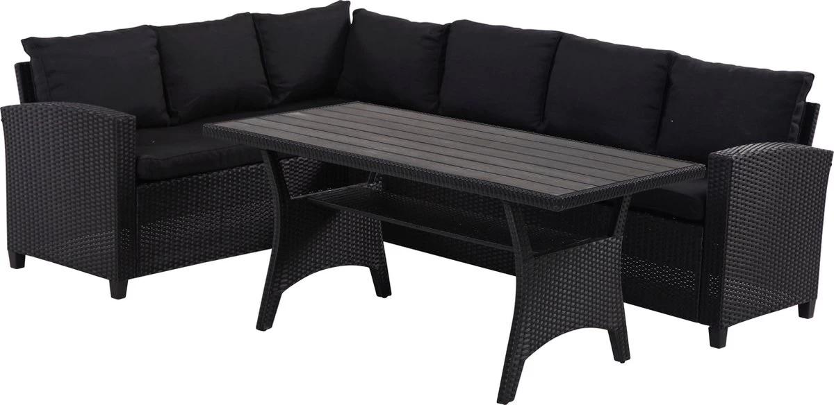 Rotan Loungeset Zwart 6 Pers Eettafel Kussens Weerbestendige Hoeklounge 3 Rotan Loungeset Zwart 6 Pers Eettafel Kussens Weerbestendige Hoeklounge
