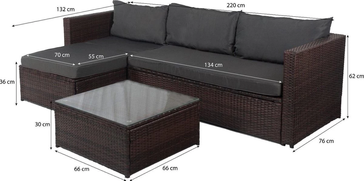 Loungebank Miko Bruin Tuin, Loungeset Buiten Wicker 5 Loungebank Miko Bruin Tuin, Loungeset Buiten Wicker - Afbeelding 3