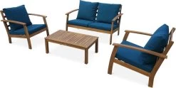 Houten Loungeset 4 Plaatsen - Ushuaïa - Donker Turquoise Kussens, Bank, Fauteuils En Lage Tafel Van Acacia, Design -Tuinverzorgings Winkel 1200x603