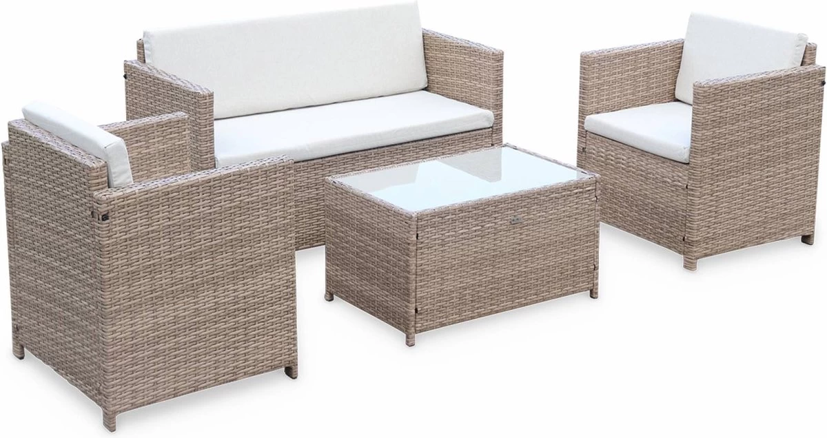 Alice's Garden Loungeset Perugia - 4 Plaatsen - Kleine Tuinset - Wicker - Naturel/beige 3 Alice's Garden Loungeset Perugia - 4 Plaatsen - Kleine Tuinset - Wicker - Naturel/beige