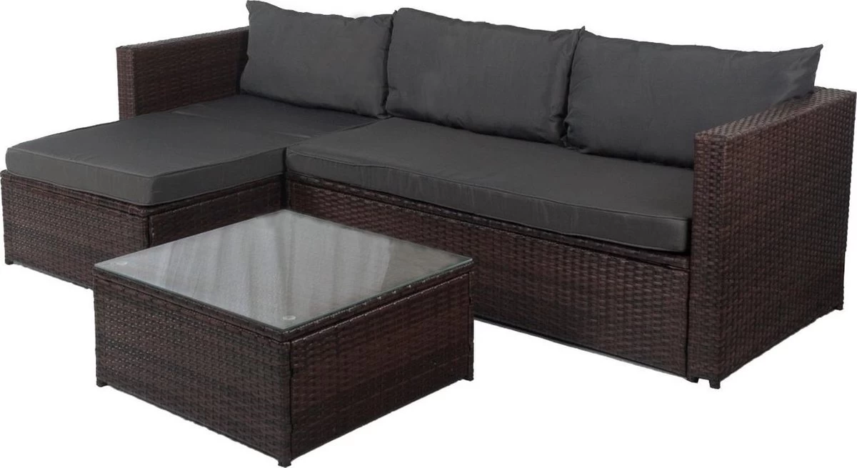 Loungebank Miko Bruin Tuin, Loungeset Buiten Wicker 3 Loungebank Miko Bruin Tuin, Loungeset Buiten Wicker