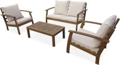 Houten Loungeset 4 Plaatsen - Ushuaïa -ecru Kussens, Bank, Fauteuils En Lage Tafel Van Acacia, Design -Tuinverzorgings Winkel 1200x655 3