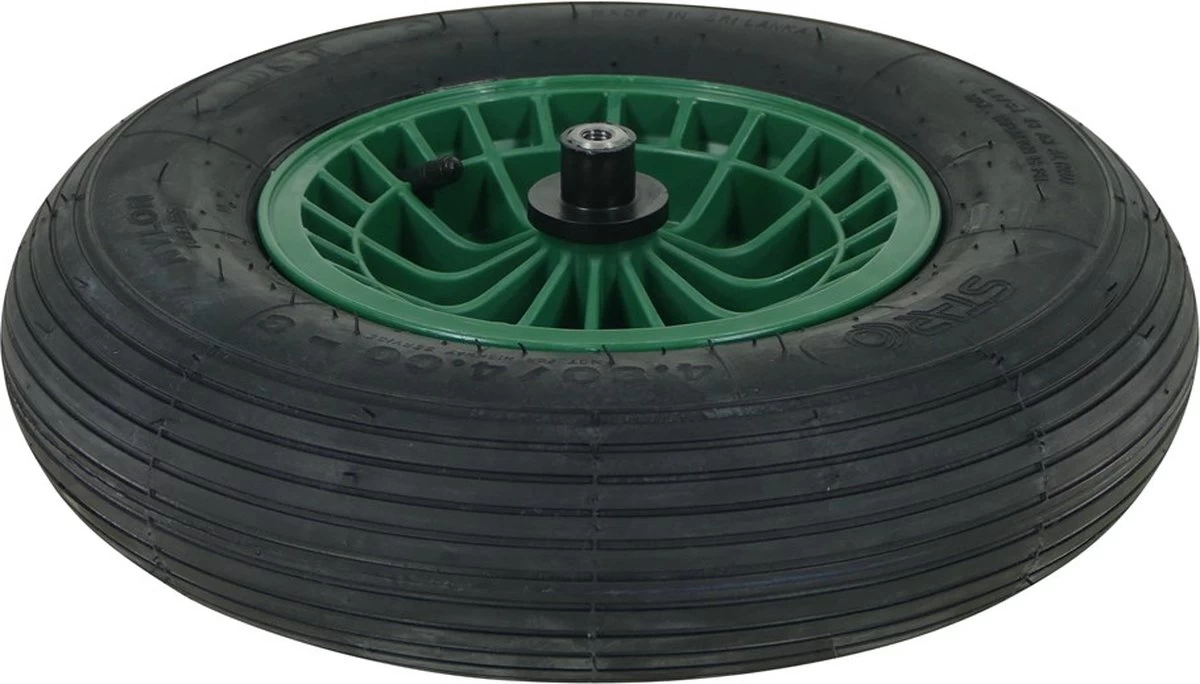 FORT 2PLy Kruiwagenwiel 400x100mm, Kunststof Velg, Kleur Groen, Luchtband 4 FORT 2PLy Kruiwagenwiel 400x100mm, Kunststof Velg, Kleur Groen, Luchtband - Afbeelding 2