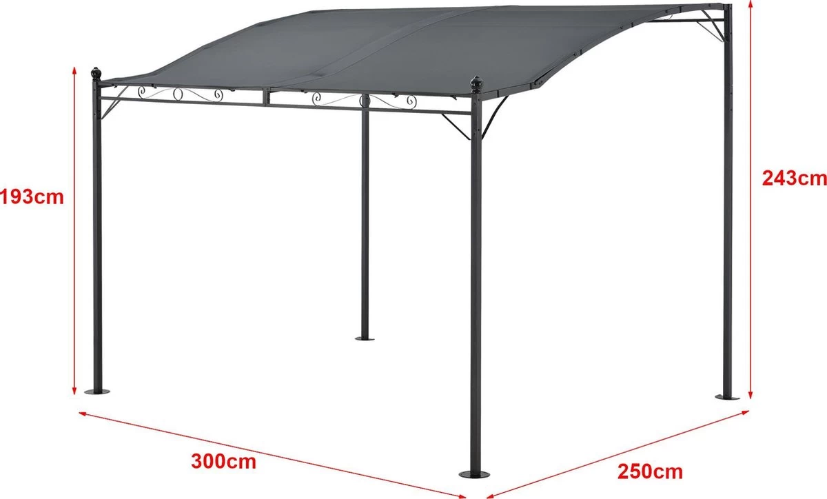 Pergola Tuinpaviljoen 300x250x243 Cm Antraciet Donkergrijs 4 Pergola Tuinpaviljoen 300x250x243 Cm Antraciet Donkergrijs - Afbeelding 2