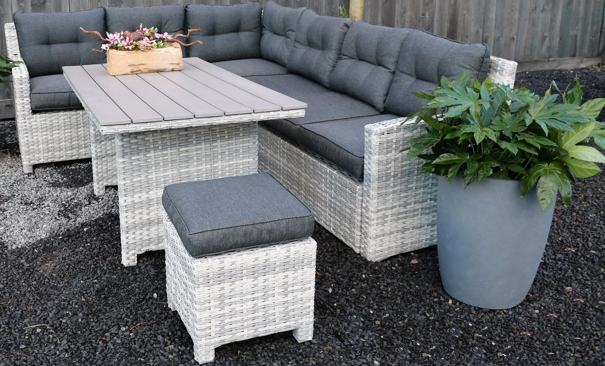 Merkloos Rivièra | Loungeset Hoekset Dining Set Tuinset | Wicker | Hoekbank, Hoge Tuintafel, 2 Hockers | 6 Zitplaatsen 6 Merkloos Rivièra | Loungeset Hoekset Dining Set Tuinset | Wicker | Hoekbank, Hoge Tuintafel, 2 Hockers | 6 Zitplaatsen - Afbeelding 4