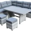 Merkloos Rivièra | Loungeset Hoekset Dining Set Tuinset | Wicker | Hoekbank, Hoge Tuintafel, 2 Hockers | 6 Zitplaatsen