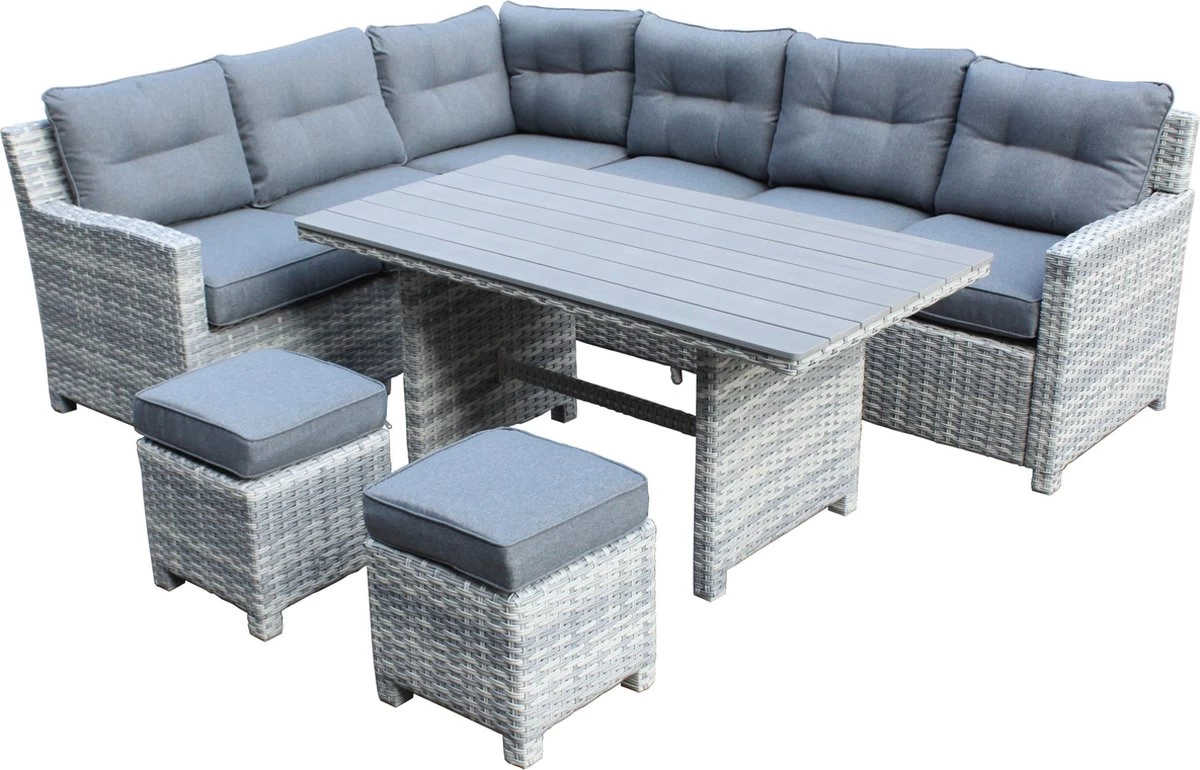 Merkloos Rivièra | Loungeset Hoekset Dining Set Tuinset | Wicker | Hoekbank, Hoge Tuintafel, 2 Hockers | 6 Zitplaatsen 3 Merkloos Rivièra | Loungeset Hoekset Dining Set Tuinset | Wicker | Hoekbank, Hoge Tuintafel, 2 Hockers | 6 Zitplaatsen