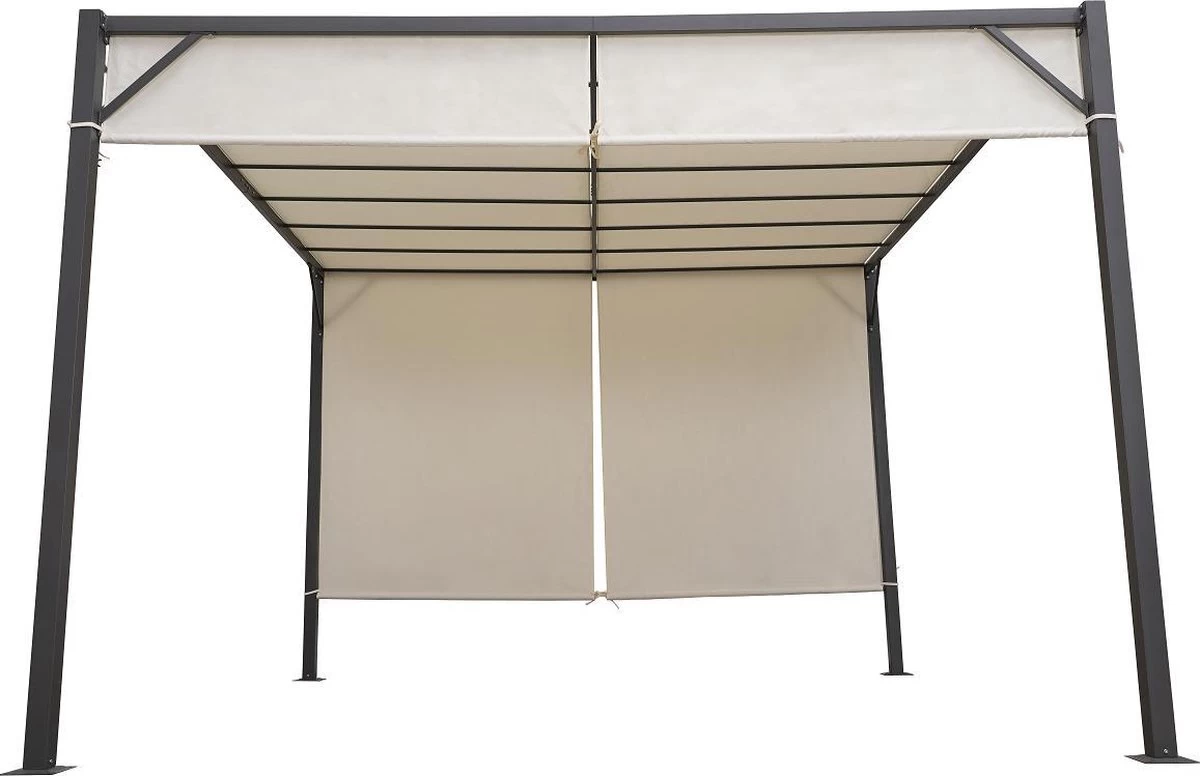 MaxxGarden Pergola - Partytent - Tuinpaviljoen Met één Gesloten Zijkant - 3x3x2,3 M - Cream 4 MaxxGarden Pergola - Partytent - Tuinpaviljoen Met één Gesloten Zijkant - 3x3x2,3 M - Cream - Afbeelding 2
