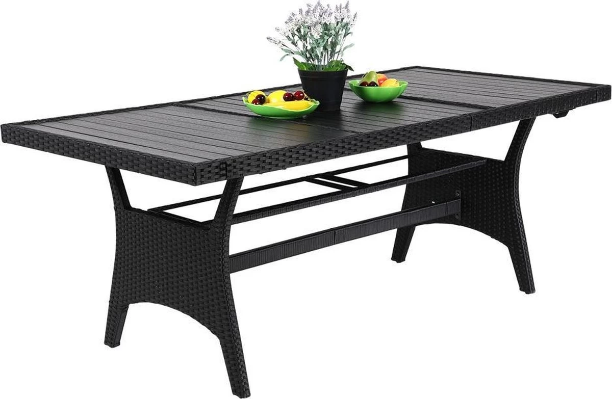 Casaria Polyrattan Tuintafel - WPC Tafelblad 190x90x74 Cm – Zwart 10 Casaria Polyrattan Tuintafel - WPC Tafelblad 190x90x74 Cm – Zwart - Afbeelding 8