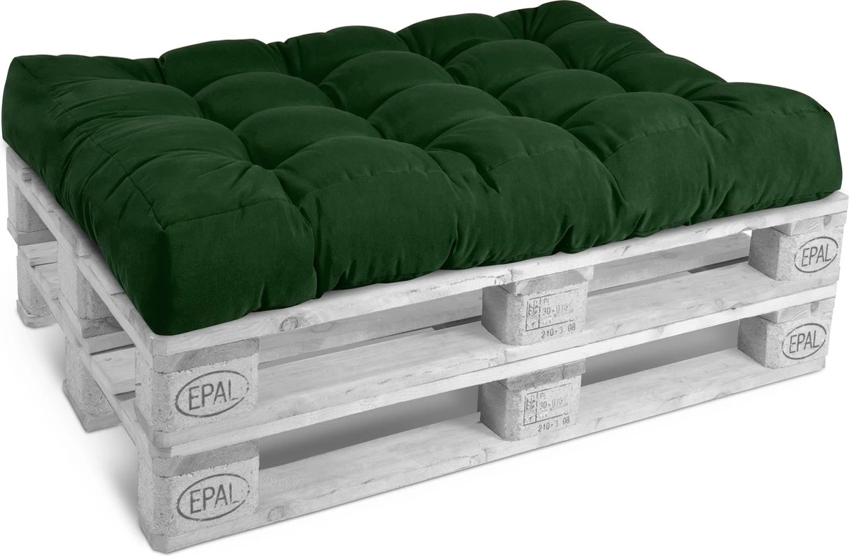 Beautissu Style – Palletkussen Set – 1x Zitkussen 120x80 Cm & 1x Rugkussen 120x40 Cm – Donker Groen 5 Beautissu Style – Palletkussen Set – 1x Zitkussen 120x80 Cm & 1x Rugkussen 120x40 Cm – Donker Groen - Afbeelding 3