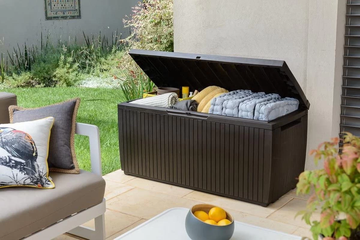 Opbergbox Tuin - Kussenbox Waterdicht - Bruin - Zitbox Kussenbox Voor Buiten - Voor Tuinmeubelen - Tuinkussens - Opberg Tuin - Kussenboxen - XL - Groot - 305 Liter 10 Opbergbox Tuin - Kussenbox Waterdicht - Bruin - Zitbox Kussenbox Voor Buiten - Voor Tuinmeubelen - Tuinkussens - Opberg Tuin - Kussenboxen - XL - Groot - 305 Liter - Afbeelding 8
