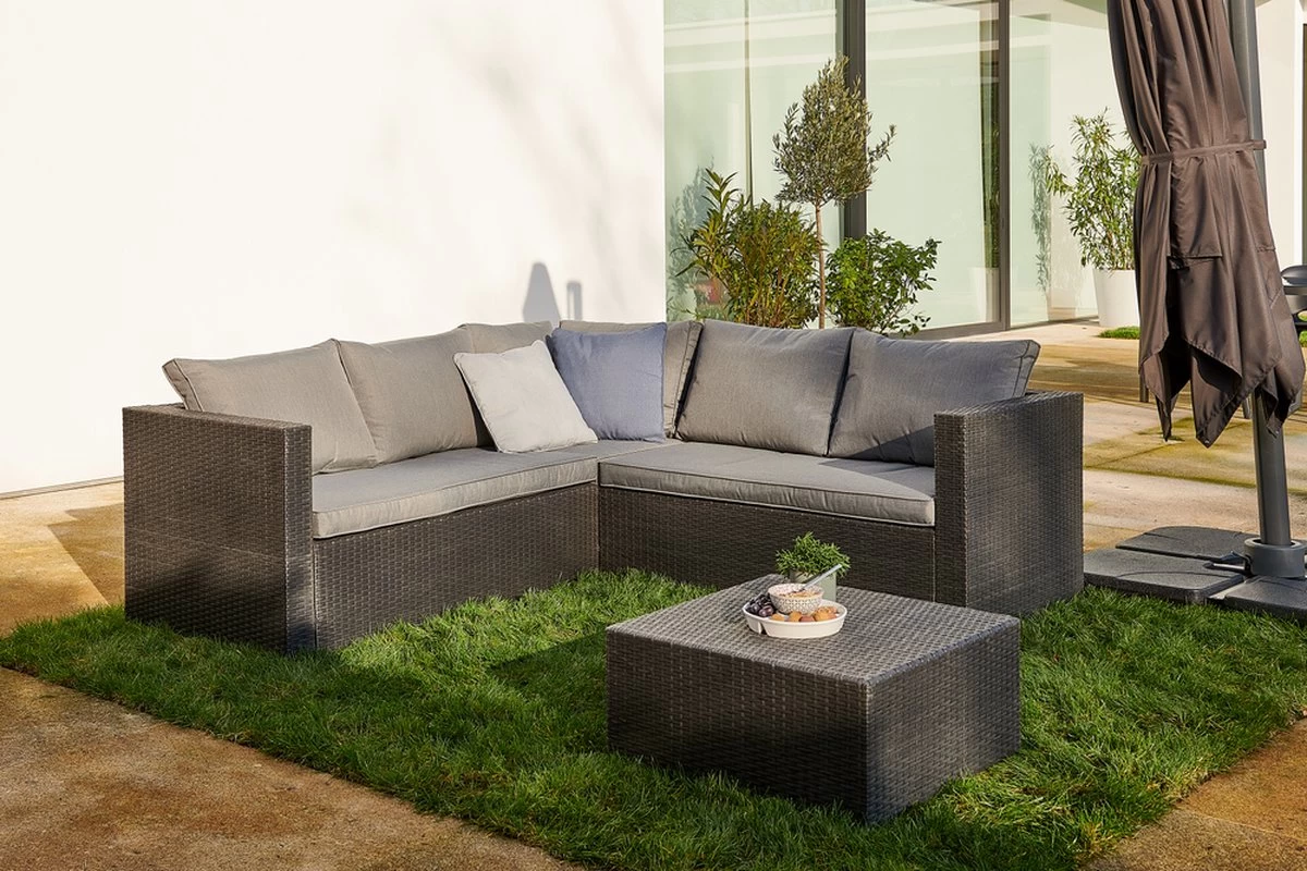 Central Park Hoekbank Loungeset Alea Grijs Staal/riet 3-delig 3 Central Park Hoekbank Loungeset Alea Grijs Staal/riet 3-delig