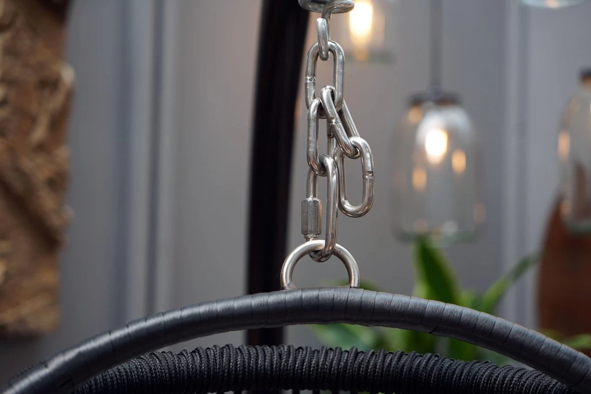 Merkloos Hangstoel Norway - Zwart Wicker & Touw Luxe Egg Hangstoel Met Dikke Antraciete Kussens Met Frame - Inklapbare Basket 7 Merkloos Hangstoel Norway - Zwart Wicker & Touw Luxe Egg Hangstoel Met Dikke Antraciete Kussens Met Frame - Inklapbare Basket - Afbeelding 5