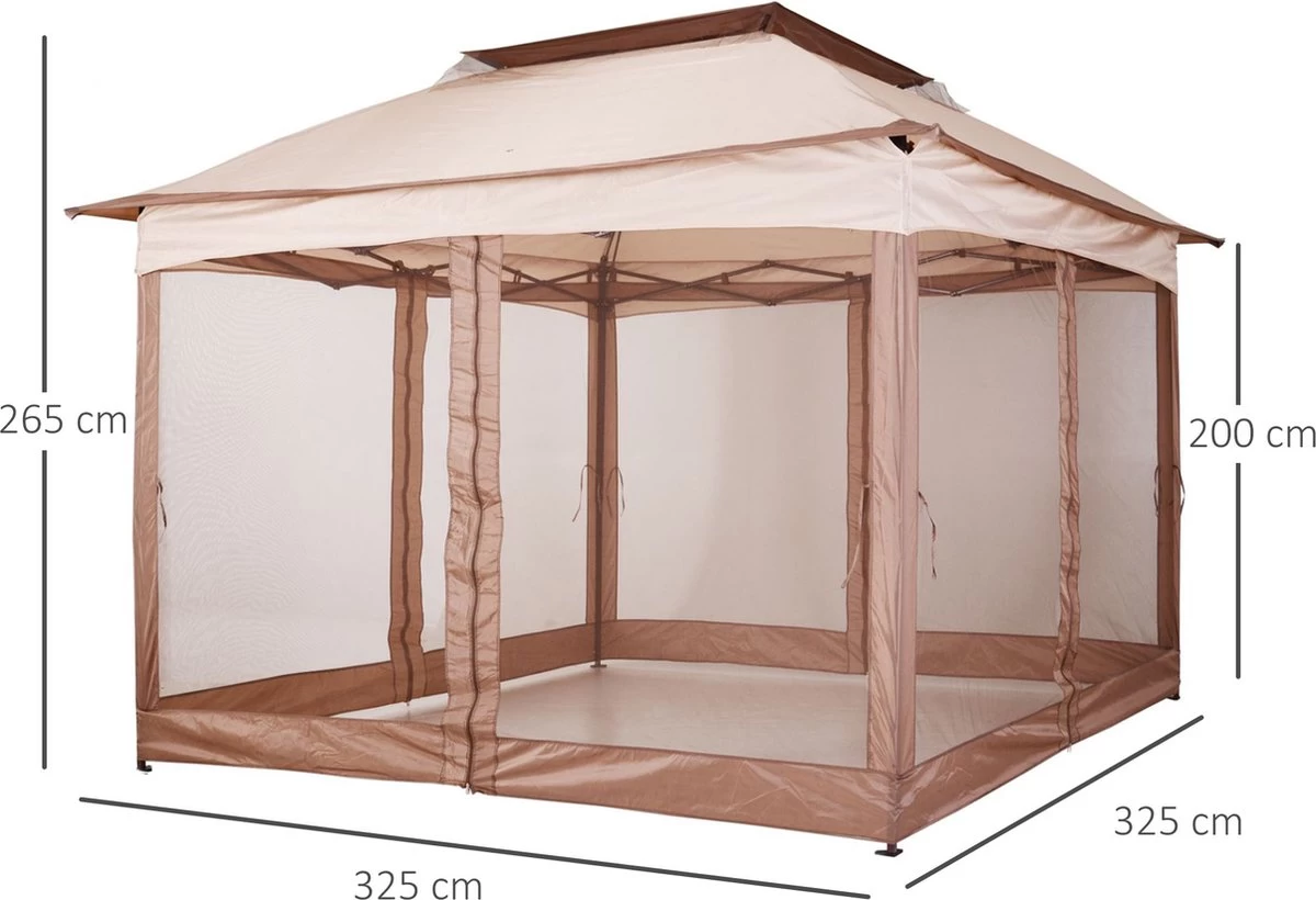 Outsunny Paviljoen Met Zijwanden Partytent Tuintent Popup 3,25 X 3,25 M Khaki 840-166 12 Outsunny Paviljoen Met Zijwanden Partytent Tuintent Popup 3,25 X 3,25 M Khaki 840-166 - Afbeelding 10