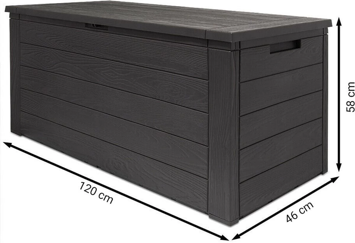 Merkloos Woody Tuin Opbergbox - 324 Liter 45x120x60 Cm - Tuinkussenbox - Antraciet/bruin 13 Merkloos Woody Tuin Opbergbox - 324 Liter 45x120x60 Cm - Tuinkussenbox - Antraciet/bruin - Afbeelding 11