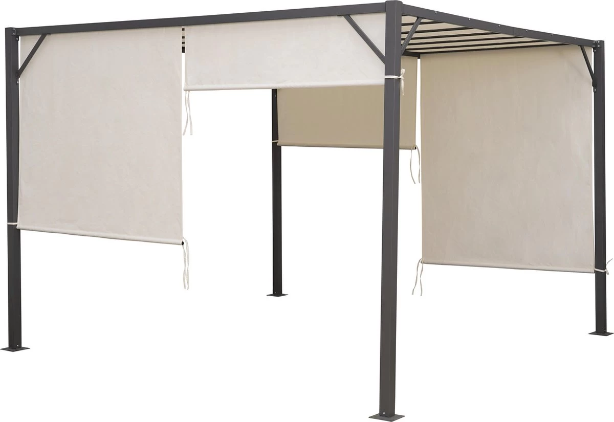 MaxxGarden Pergola - Partytent - Tuinpaviljoen Met één Gesloten Zijkant - 3x3x2,3 M - Cream 3 MaxxGarden Pergola - Partytent - Tuinpaviljoen Met één Gesloten Zijkant - 3x3x2,3 M - Cream