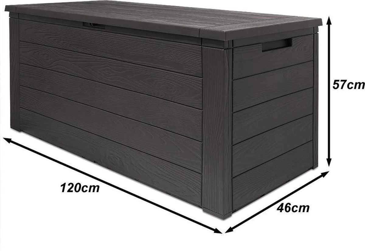Merkloos Woody Tuin Opbergbox - 324 Liter 45x120x60 Cm - Tuinkussenbox - Antraciet/bruin 6 Merkloos Woody Tuin Opbergbox - 324 Liter 45x120x60 Cm - Tuinkussenbox - Antraciet/bruin - Afbeelding 4