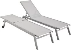ELSA - Set Van 2 Ligstoelen Van Aluminium En Textileen, Ligbed Multipositioneel Met Wieltjes, Kleur Grijs/lichtgrijs -Tuinverzorgings Winkel 1200x846 2