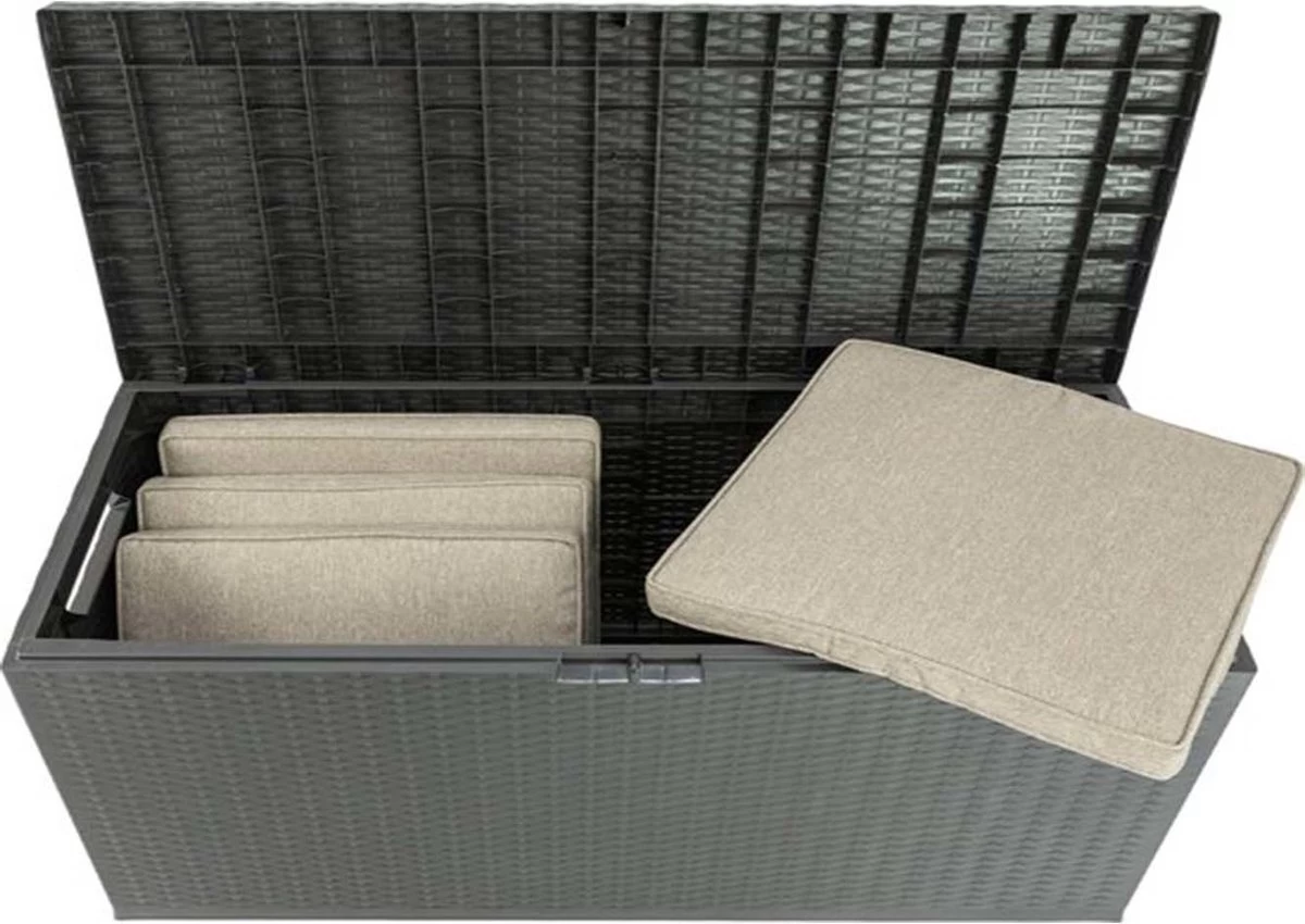 Verrijdbare Tuinkussen Opbergbox - Rattan Look - Zwart - 350 Liter 7 Verrijdbare Tuinkussen Opbergbox - Rattan Look - Zwart - 350 Liter - Afbeelding 5