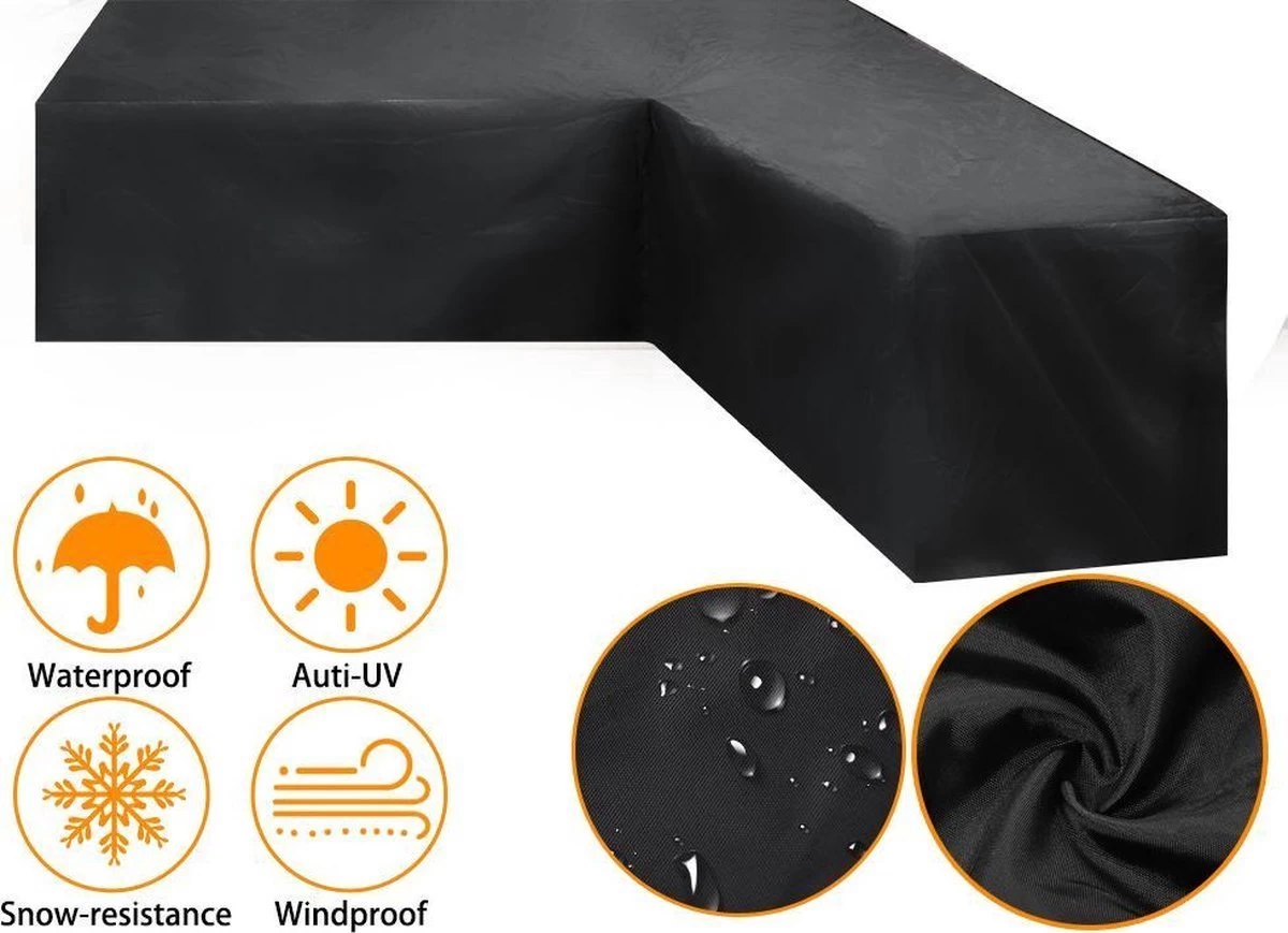 BOTC Tuinbank Beschermhoes - Beschermhoes Voor Hoekbank - Premium Tuinbank Beschermhoes - L-vorm - 300/98 X 300/98 X 70cm - Zwart 8 BOTC Tuinbank Beschermhoes - Beschermhoes Voor Hoekbank - Premium Tuinbank Beschermhoes - L-vorm - 300/98 X 300/98 X 70cm - Zwart - Afbeelding 6
