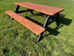 Goedkopepicknicktafels.nl | Zwart Bruine XL Picknicktafel Bruno | Tuintafel 6 Persoons | Bruin Zwart Gespoten Gedroogd Grenen Hout!