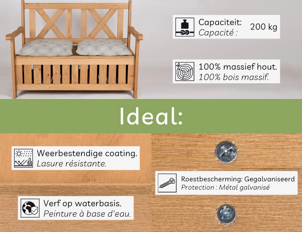 Needs&wants® Houten Tuinbank Met Opbergruimte, 2-zits Kistbank Houten Klassieke Bank Opslag, Grote Tuinopbergbank Van Massief Hout Weerbestendig Voor Buiten Tuin, Balkon, Terras, 115x61x85 Cm, Donker-bruin 10 Needs&wants® Houten Tuinbank Met Opbergruimte, 2-zits Kistbank Houten Klassieke Bank Opslag, Grote Tuinopbergbank Van Massief Hout Weerbestendig Voor Buiten Tuin, Balkon, Terras, 115x61x85 Cm, Donker-bruin - Afbeelding 8