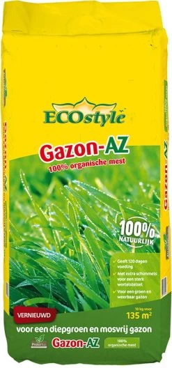ECOstyle Gazon AZ Organische Gazonmest – Voor Diepgroen En Sterk Gazon – Geeft Tot 120 Dagen Voeding – Werkt Tegen Mos - 135 M² - 10 KG -Tuinverzorgings Winkel 561x1200