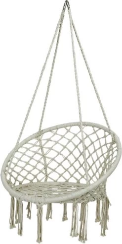 Macramé Hangstoel Beige - Beige Hangstoel - Hangstoel Touw - Hangstoel - Tot 110KG - Eenpersoons Hangstoel - Hang Stoel 1 Persoon - Hangstoel Voor Binnen - Hangstoel Zonder Standaard - Hangstoel Buiten -Tuinverzorgings Winkel 603x1200