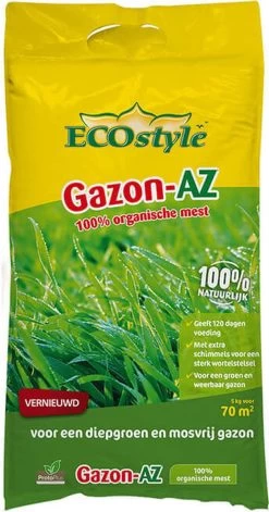 ECOstyle Gazon AZ Organische Gazonmest – Voor Diepgroen En Sterk Gazon – Geeft Tot 120 Dagen Voeding – Werkt Tegen Mos - 265 M² - 20 KG -Tuinverzorgings Winkel 629x1200 2