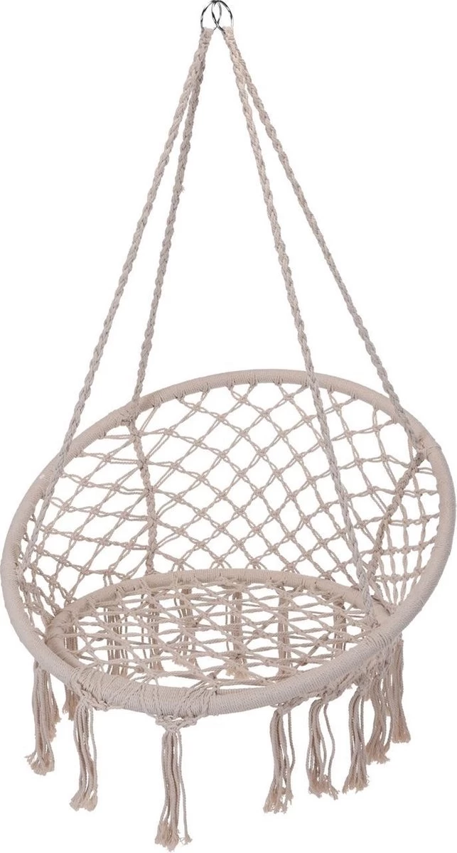 Merkloos Hangstoel Katoen - Beige/Wit - Ø80CM 3 Merkloos Hangstoel Katoen - Beige/Wit - Ø80CM