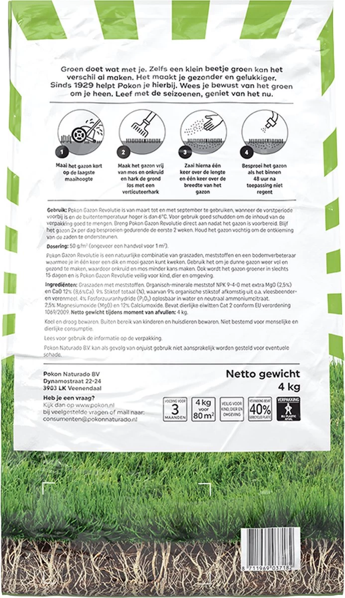 Pokon Gazon Revolutie - 4kg - Gazonmest / Graszaad / Bodemverbeteraar - Geschikt Voor 80m² - Binnen 15 Dagen Resultaat 7 Pokon Gazon Revolutie - 4kg - Gazonmest / Graszaad / Bodemverbeteraar - Geschikt Voor 80m² - Binnen 15 Dagen Resultaat - Afbeelding 5