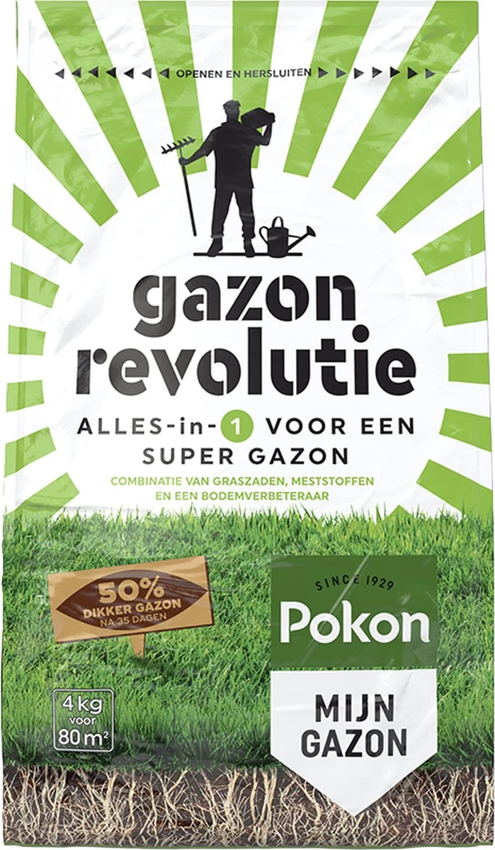 Pokon Gazon Revolutie - 4kg - Gazonmest / Graszaad / Bodemverbeteraar - Geschikt Voor 80m² - Binnen 15 Dagen Resultaat 4 Pokon Gazon Revolutie - 4kg - Gazonmest / Graszaad / Bodemverbeteraar - Geschikt Voor 80m² - Binnen 15 Dagen Resultaat - Afbeelding 2