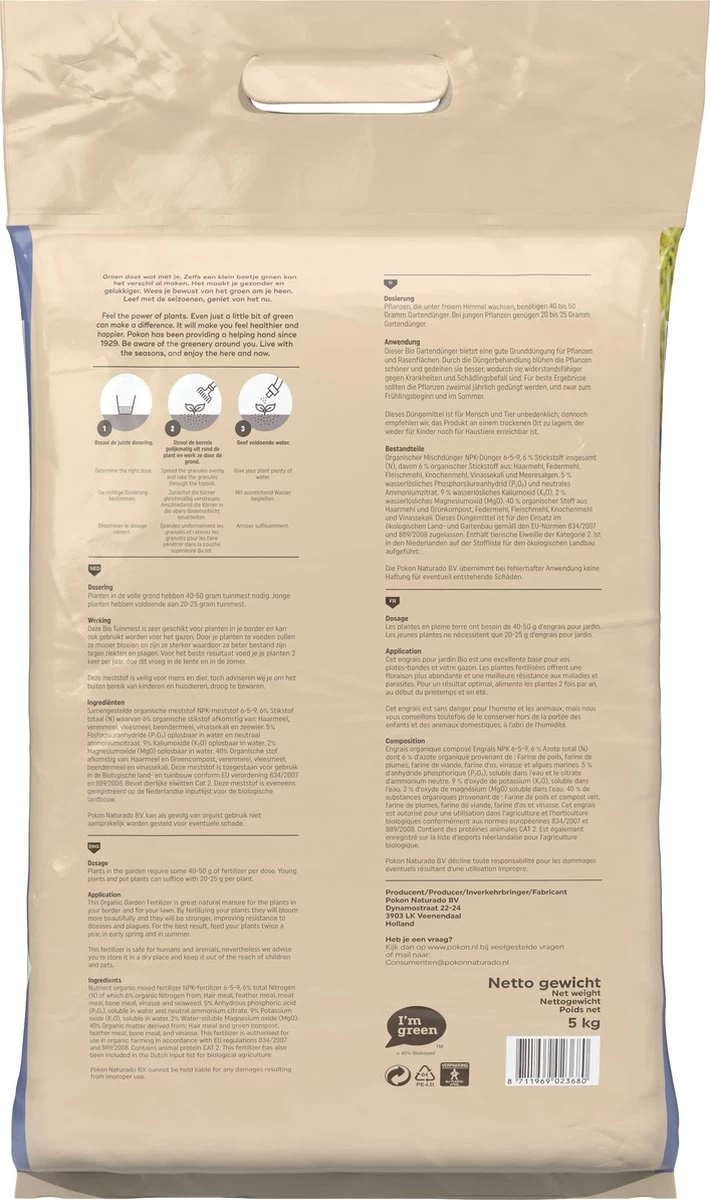 Pokon Bio Tuinmest - 5kg - Meststof (universeel) - 120 Dagen Voeding 7 Pokon Bio Tuinmest - 5kg - Meststof (universeel) - 120 Dagen Voeding - Afbeelding 5