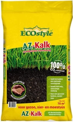 ECOstyle AZ Kalk Micro Korrel – Voor Gazon, Sier- En Moestuin - Corrigeert Zuurgraad Direct En Langdurig - Werkt Tegen Mos - CO2-Neutraal – 30 M² - 2 KG -Tuinverzorgings Winkel 717x1200 1