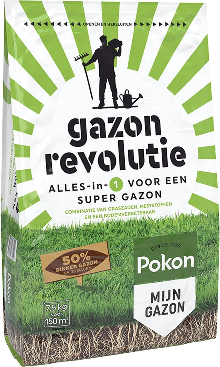 Pokon Gazon Revolutie - 7,5kg - Gazonmest / Graszaad / Bodemverbeteraar - Geschikt Voor 150m² - Binnen 15 Dagen Resultaat 2 Pokon Gazon Revolutie - 7,5kg - Gazonmest / Graszaad / Bodemverbeteraar - Geschikt Voor 150m² - Binnen 15 Dagen Resultaat
