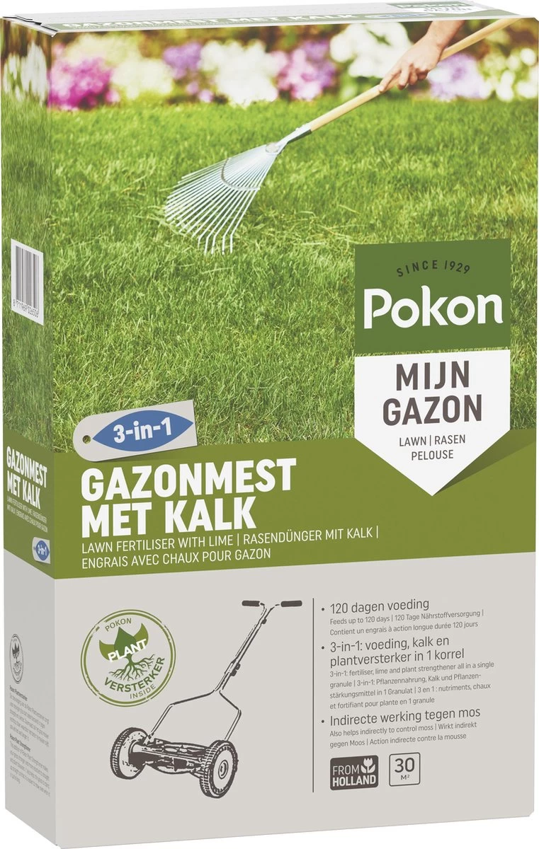 Pokon Gazonmest Met Kalk - 2kg - Mest - Geschikt Voor 30m² - 120 Dagen Voeding 4 Pokon Gazonmest Met Kalk - 2kg - Mest - Geschikt Voor 30m² - 120 Dagen Voeding - Afbeelding 2