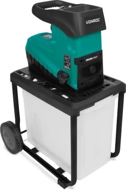 VONROC Stille Hakselaar/Shredder 2800W – Voor Takken Tot Ø45mm – Incl. 60L Opvangbak & Duwstok